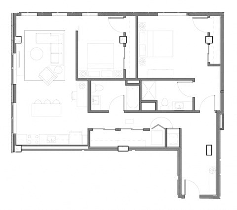 Floor plan for 2 beds, 2 baths, 1191 sqft